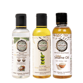 Earth Like Extra Virgin Olive Oil Imported | Extra Virgin Coconut Oil | Wood Pressed White Sesame Gingelly Oil | 100% Pure & Natural | Hair care & Skin Care Combo (pack of 3) (100ml)