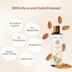EARTH LIKE Cold Pressed Almond Oil for Hair Growth, Strong Hair & Healthy Glowing Skin| All Hair & Skin Types | Sulphate & Parabean Free, No Mineral & Silicon Oil