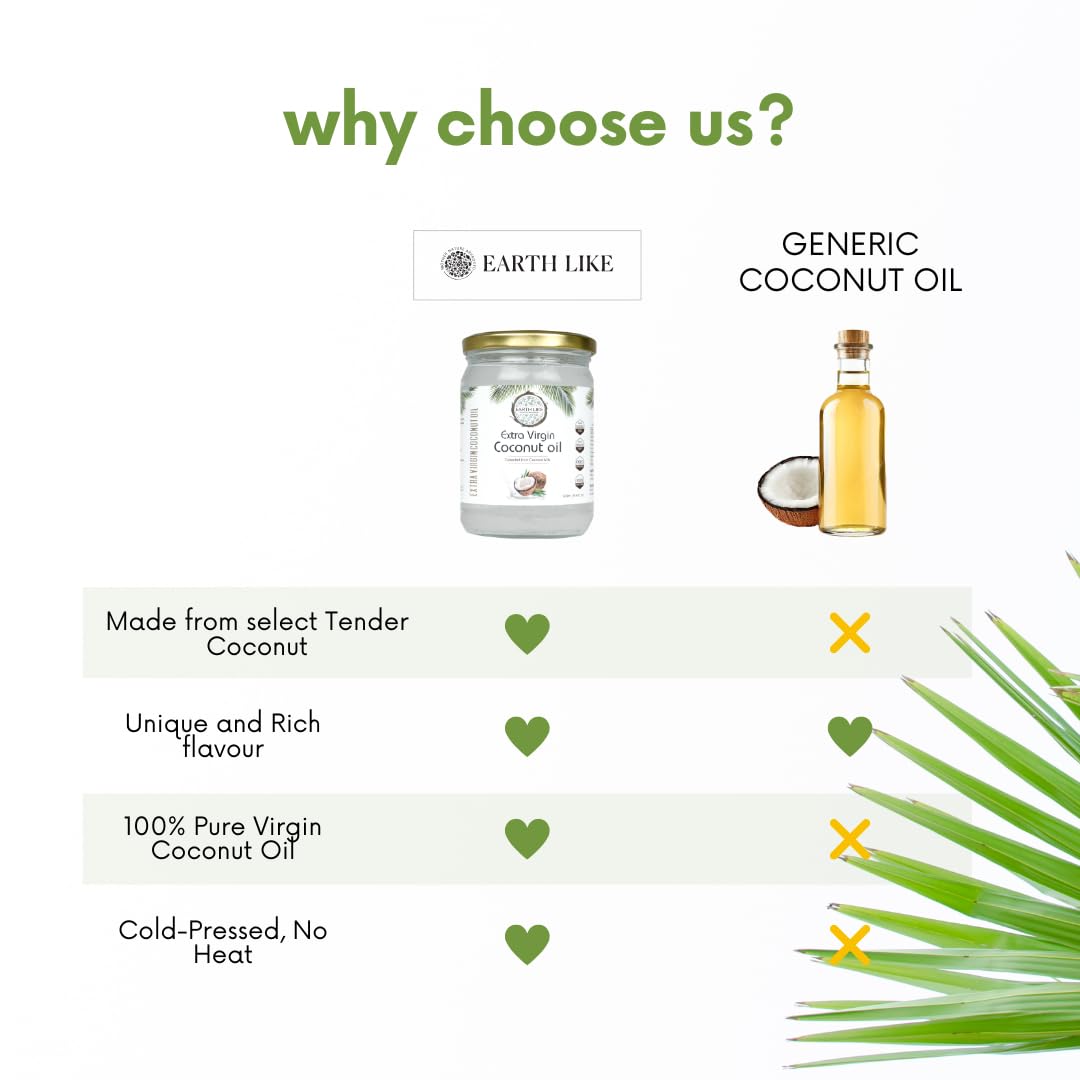 Earth Like Extra Virgin Coconut Oil -500ml |Glass Jar|Natural chemical free | coconut oil for massage,babay care,hair and skin