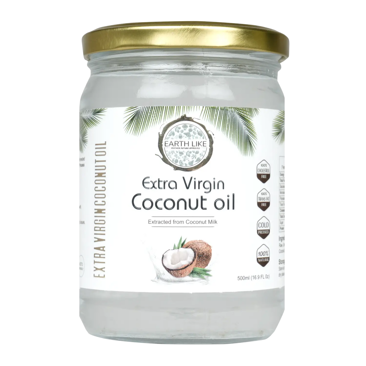 Earth Like Extra Virgin Coconut Oil -500ml |Glass Jar|Natural chemical free | coconut oil for massage,babay care,hair and skin