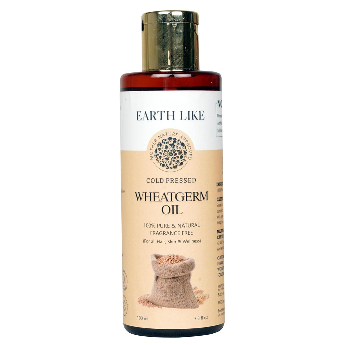 Earth Like Cold Pressed Wheat germ Carrier Oil - 100% Pure and Natural- Suitable for All Skin Types Pure Oil |Use for Hair Care, Skin Care (100ml)