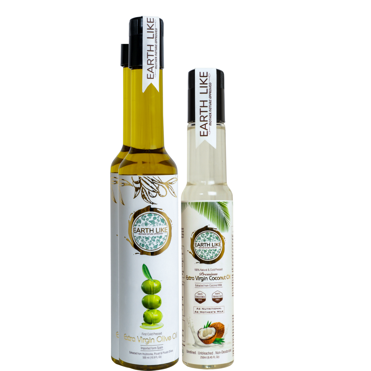 BUY Earth Like 500 ml Extra Virgin Olive Oil - GET Earth Like 250 ml Extra Virgin Coconut Oil FREE - Combo