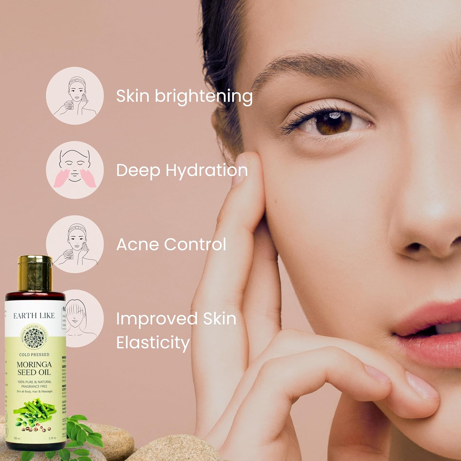 Earth Like Cold Pressed Moringa Seed Oil | 100% Pure & Natural - 100ml | for Face, Hair & body