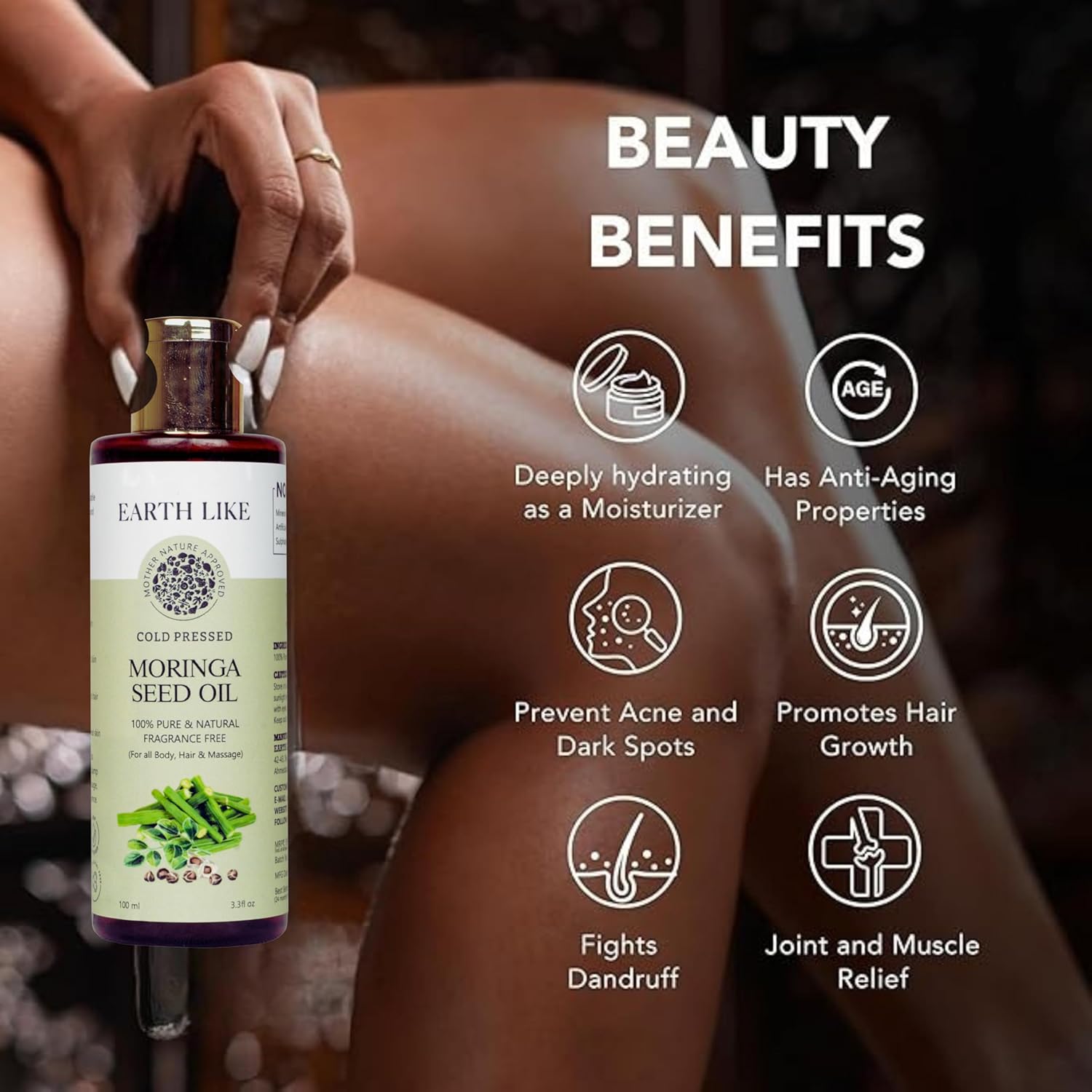 Earth Like Cold Pressed Moringa Seed Oil | 100% Pure & Natural - 100ml | for Face, Hair & body