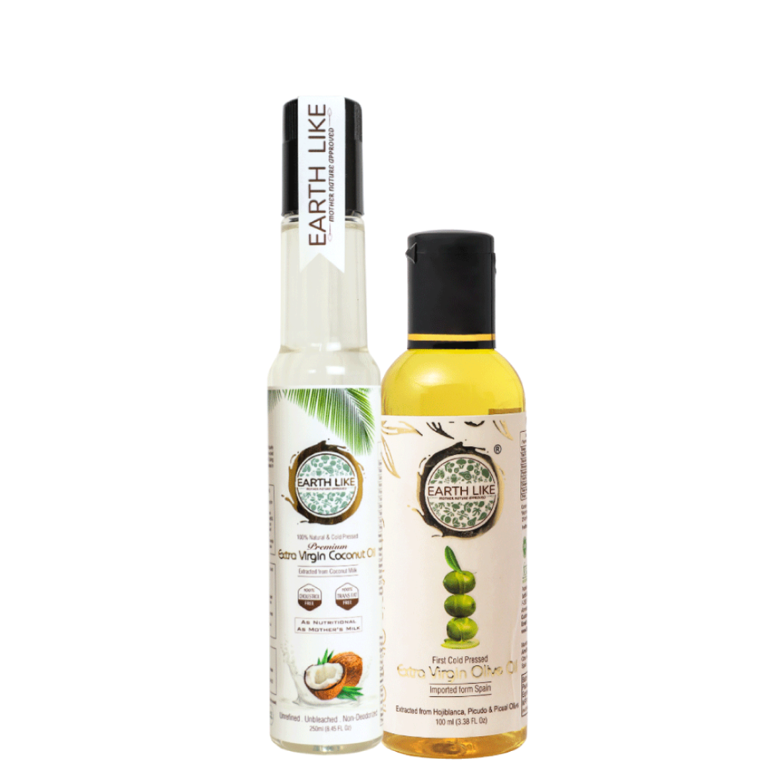 BUY Earth Like 250 ml Extra Virgin Coconut Oil – GET Earth Like 100 ml Extra Virgin Olive Oil FREE – Combo