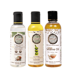 Earth Like Extra Virgin Olive Oil Imported | Extra Virgin Coconut Oil | Wood Pressed White Sesame Gingelly Oil | 100% Pure & Natural | Hair care & Skin Care Combo (pack of 3) (100ml)