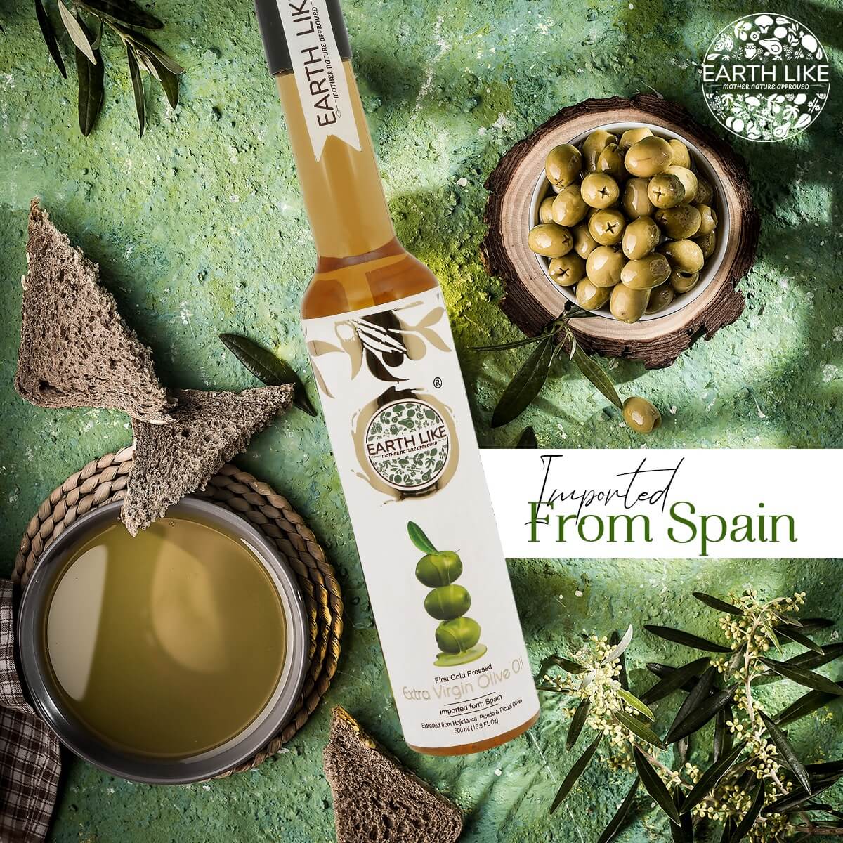 EARTH LIKE - Extra Virgin Olive Oil for Cooking, Skin Massage, Hair Care, Baby Massage | Cold Pressed