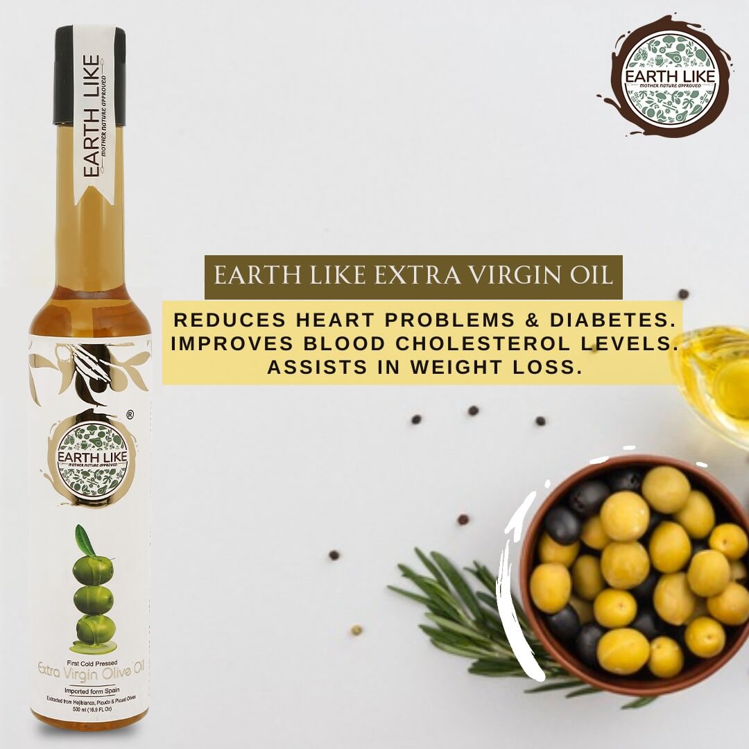 EARTH LIKE - Extra Virgin Olive Oil for Cooking, Skin Massage, Hair Care, Baby Massage | Cold Pressed