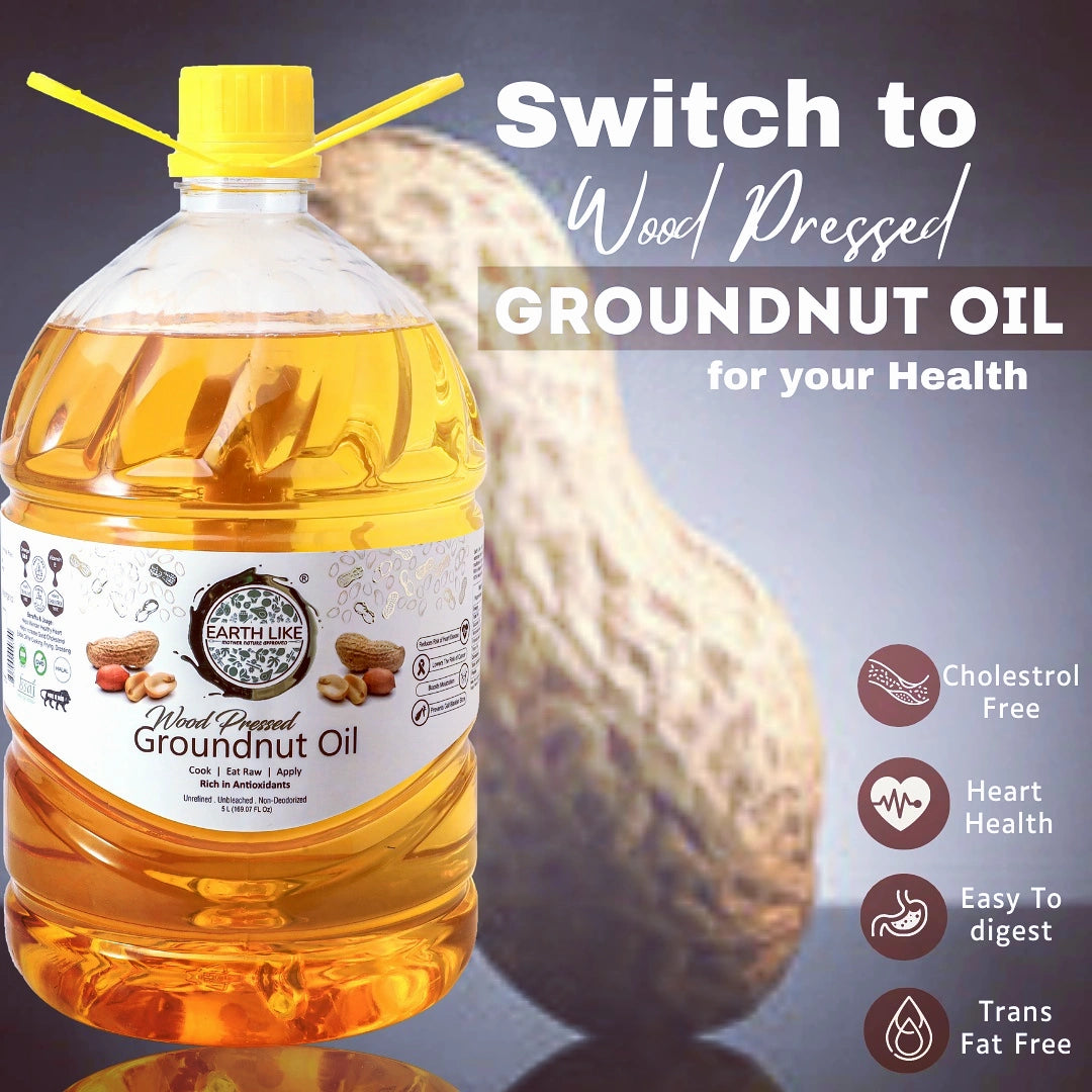 Earth Like – Wood Pressed Groundnut Oil | Cold Pressed | Chekku | Kachi Ghani Healthy edible Oil
