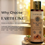 EarthLike Cold Pressed Walnut Oil for Hair & Skin 100ml | 100% Pure Natural oil for Deep Nourishment