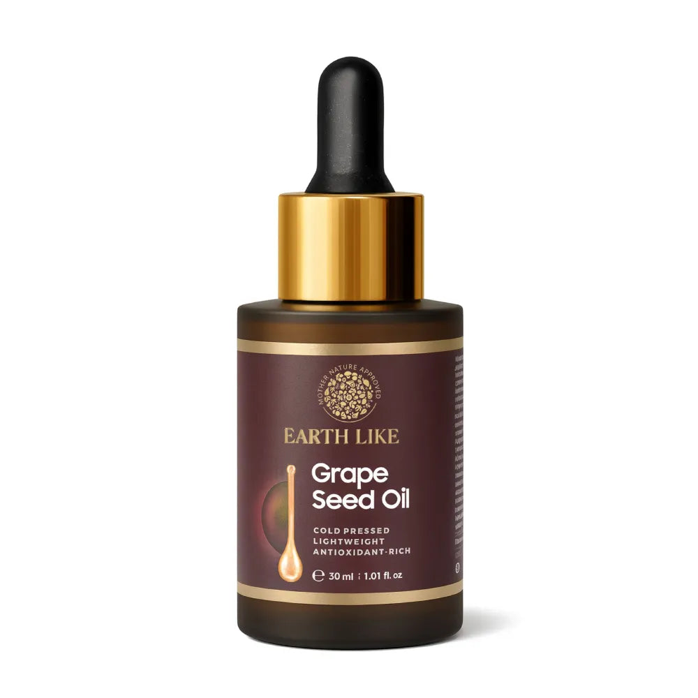 Earth Like Grapeseed Oil 30ml – Cold Presssed ,Lightweight facial Oil for Acne-prone Skin & Hair Nourishment