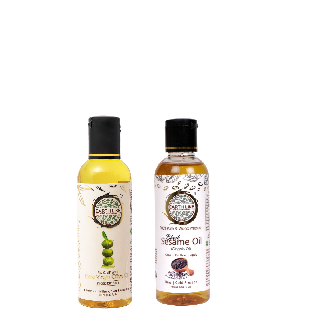 BUY Earth Like 100 ml Extra Virgin Olive Oil - GET Earth Like 100 ml Wood Pressed Black Sesame Oil FREE - Combo