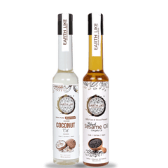 EARTH LIKE Wood Pressed Coconut Oil 500 ml & Wood Pressed Black Sesame 500 ml(Pure Kolhu/Kachi Ghani/Cold Pressed) for Cooking, Skin Massage, Hair Care, Baby Massage (pack of 2)