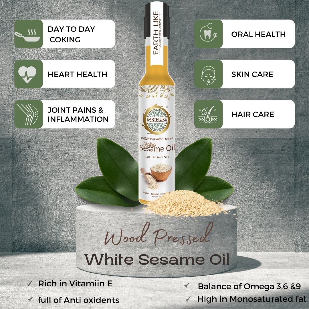 Earth Like Wood Pressed White Sesame Gingelly Oil(Pure Kolhu/Kachi Ghani/cold pressed) Hair Skin Care