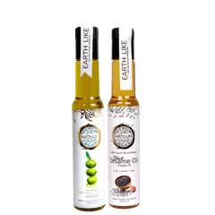 Earth Like Extra Virgin Olive Oil Imported | Wood Pressed Gingelly Oil (Pure Kolhu/Kachi Ghani/Chekku Tel) | Cold Pressed Hair and Skin Care Oil (Olive Oil 250 ml + Sesame Oil 250 ml)